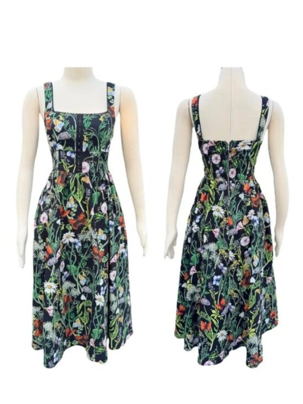Avec Les Filles Floral Butterfly Smocked Midi Dress Estimated XS
